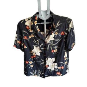 Vtg Island Traders Button Up Hawaiian Women's Large Tropical Short Sleeve Floral
